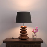 Pebble Wood Table Lamp for Bedroom, Bedside with Black Lamp Shade - 19 Inches Height