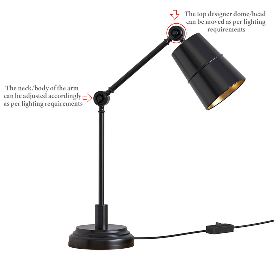 Study Reading Table Lamp Black Polished for Office, Bedroom, Work Purpose - Adjustable and Moveable