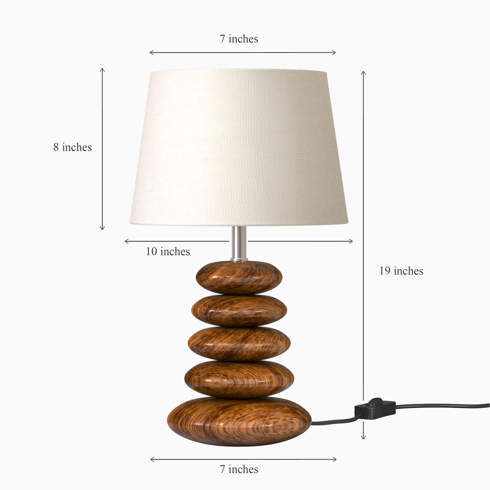 Wooden Pebble Table Lamp 18 Inches Height With 10 Inches Diameter Lamp Shade For Bedroom, Bedside, Living Room, Home Decoration, Hotel (Cream Jute, Pack of 1)