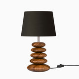 Pebble Wood Table Lamp for Bedroom, Bedside with Black Lamp Shade - 19 Inches Height