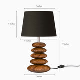 Pebble Wood Table Lamp for Bedroom, Bedside with Black Lamp Shade - 19 Inches Height