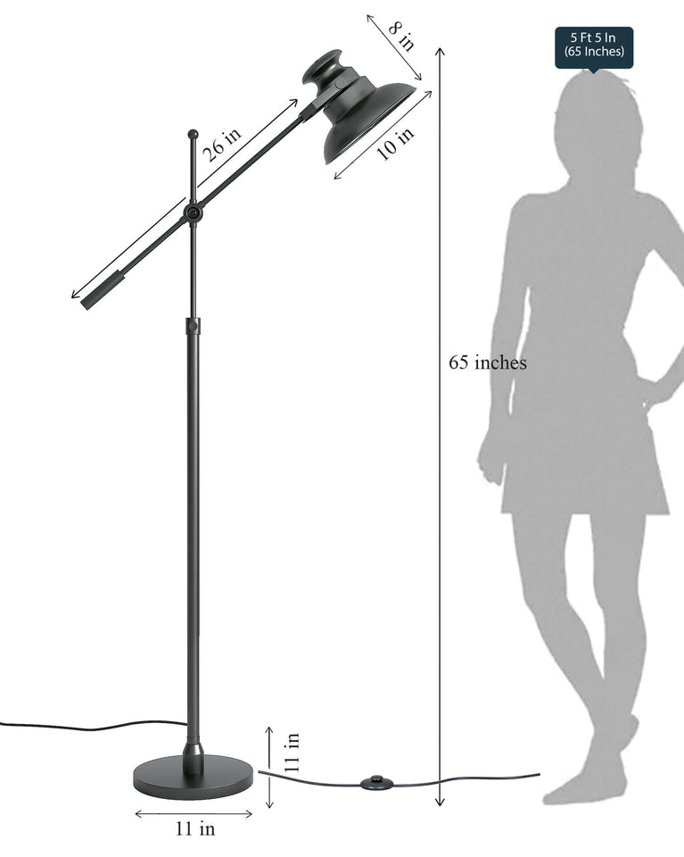 Divine Trends Modern Reading Task Floor Lamp Focused Light Moveable and Adjustable Height Black Polished