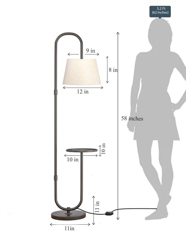 Divine Trends Modern Shelf Floor Lamp Standing Black 5ft Height with 10 Inches Shelf Diameter and Off White Lampshade