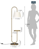 Modern Floor Lamp with Shelf for Living Room, Bedroom- Brass Antique with Off White Lamp Shade