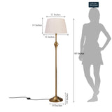 Floor Lamp Standing Brass Antique for Living room, Bedroom - Royal Pedestal 5ft Height with Off White Lamp Shade