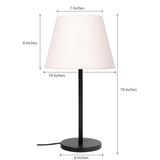 Table Lamp Black for Bedroom, Living Room with Off White Lamp Shade - Sleek Bedside lamp 19 Inches Height