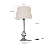 Table Lamp Silver Nickel for Living room, Bedroom with Off White Lamp Shade - Bedside lamp 25 Inches Height