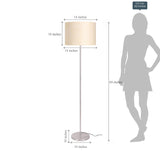 Modern Floor Lamp Standing for Living Room, Bedroom- Silver Satin Nickel, Sleek Pedestal 5ft Height with Off White Drum Lampshade