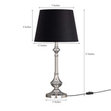 Sleek Table Lamp Silver Nickel for Living room, Bedside with Black Lamp Shade - Bedroom lamp 23 Inches Height