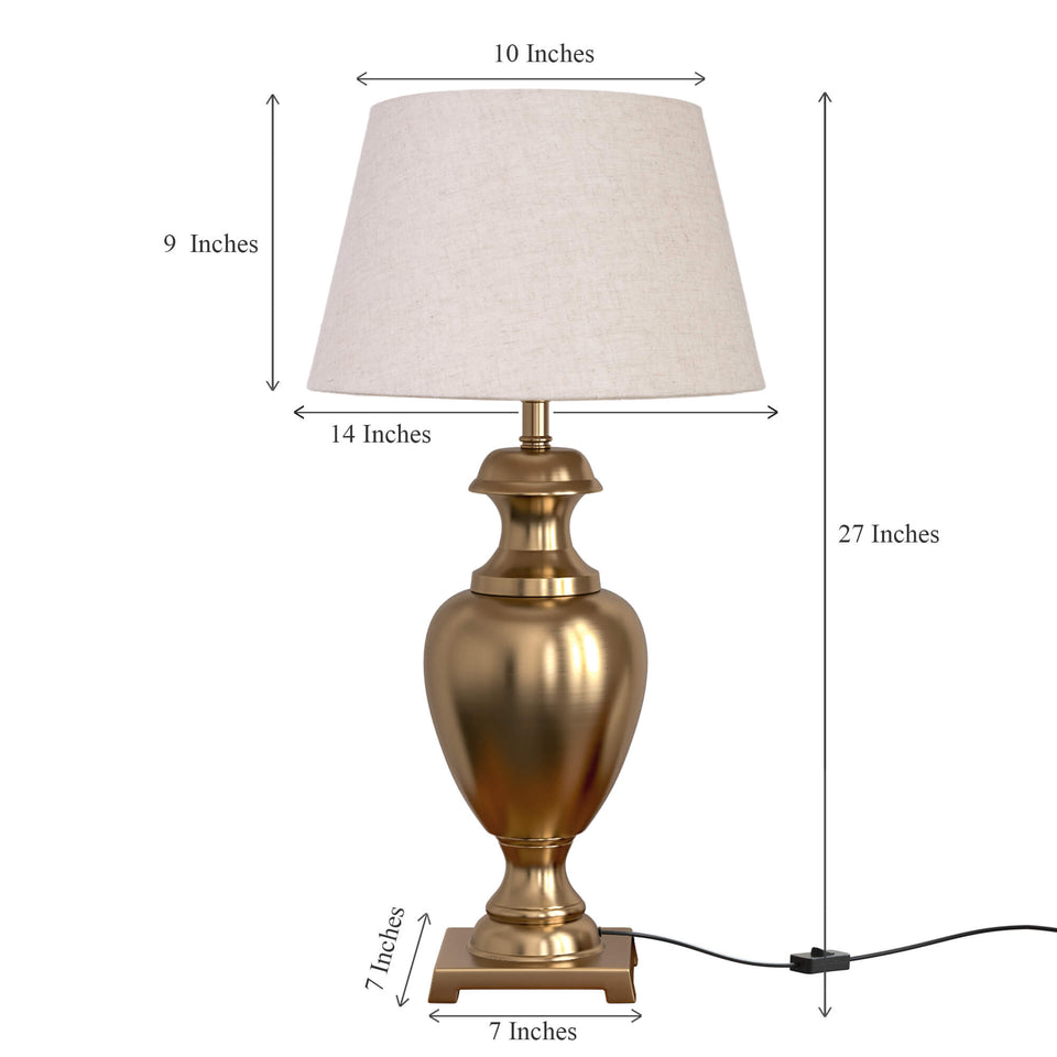 Royal Brass Antique Gold Trophy Table Lamp Off White Beige 14 inches Lampshade Bedside Stylish, Living Room, Bedroom, Home Decoration, Hotel