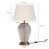 Divine Trends Glass Table Lamp Royal Brass Antique Finish Diamond Cut Glass Off White 14 inches Lampshade Bedside, Living Room, Bedroom, Home Decoration, Hotel