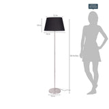 Modern Silver Floor Lamp Standing for Living Room, Bed Room- Satin Nickel, Sleek Design Pedestal 5ft Height with Black Lamp Shade