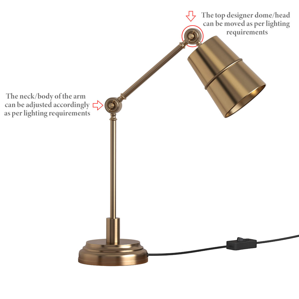 Study / Work Purpose Adjustable Head and Body Table Lamp Brass Antique for Study Room, Office, Bedside , Living Room, Bedroom, Hotel (Brass Antique)