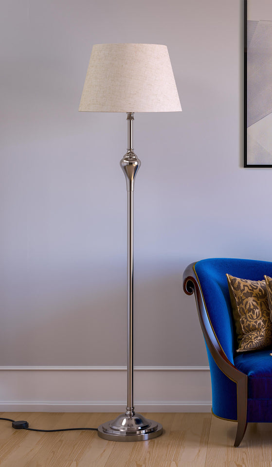 Royal Floor Lamp Standing Silver Nickel for Living room, Bedroom - 5ft Height with Off white Lamp Shade