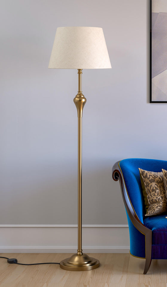 Floor Lamp Standing Brass Antique for Living room, Bedroom - Royal Pedestal 5ft Height with Off White Lamp Shade