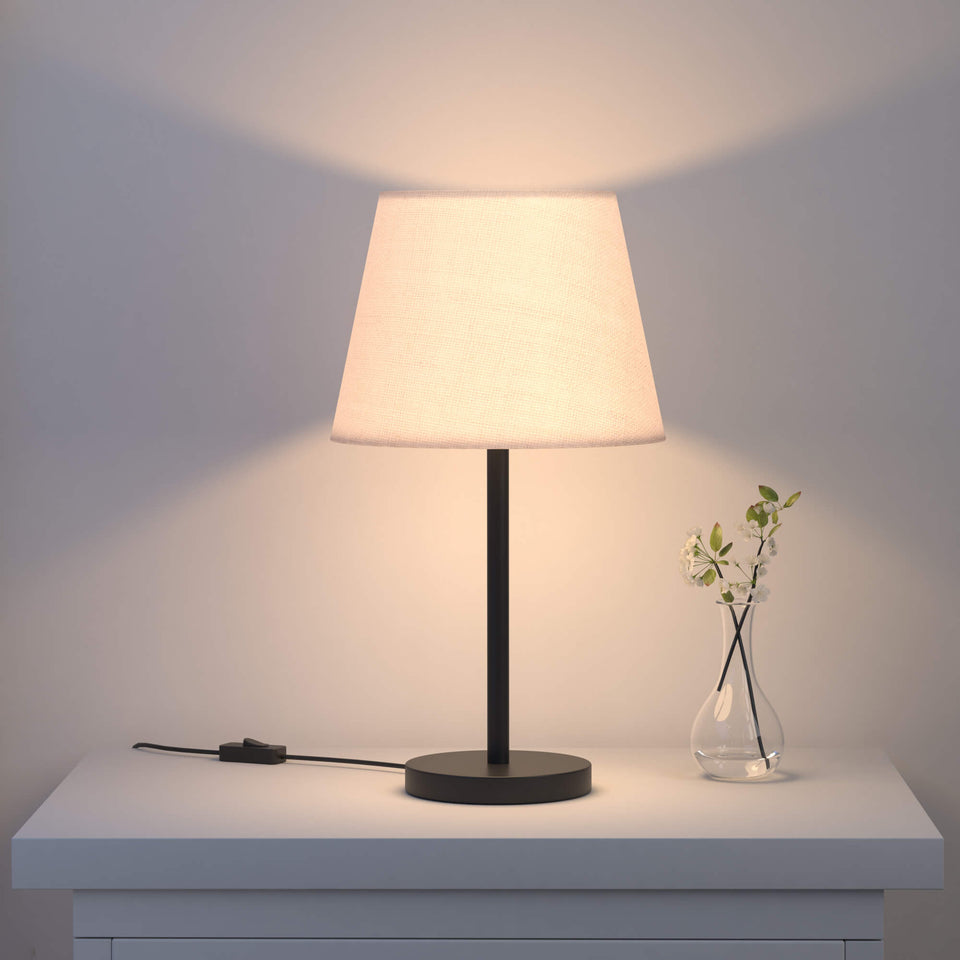 Table Lamp Black for Bedroom, Living Room with Off White Lamp Shade - Sleek Bedside lamp 19 Inches Height