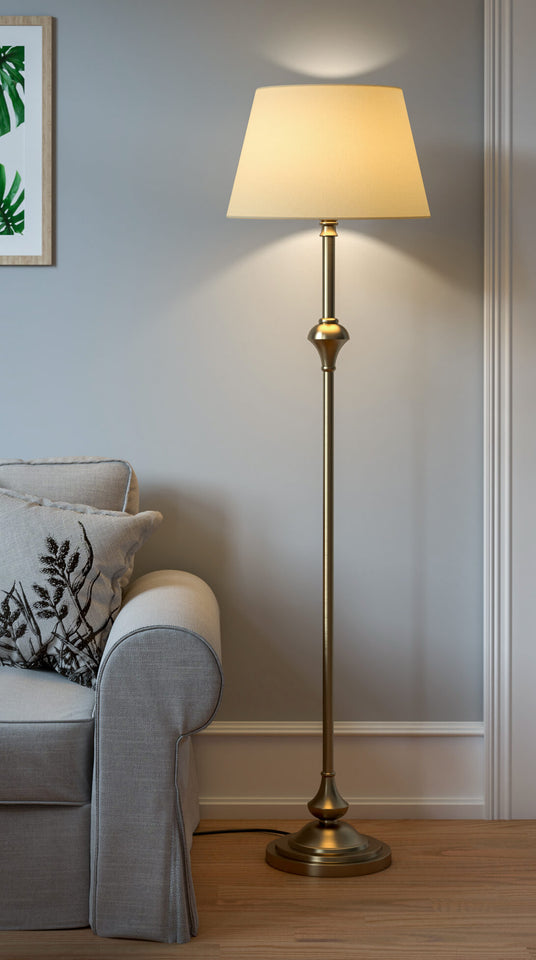 Royal Brass Antique Gold Floor Lamp Standing 5ft Height with Cream Lampshade 16 inches