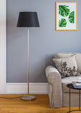 Modern Silver Floor Lamp Standing for Living Room, Bed Room- Satin Nickel, Sleek Design Pedestal 5ft Height with Black Lamp Shade