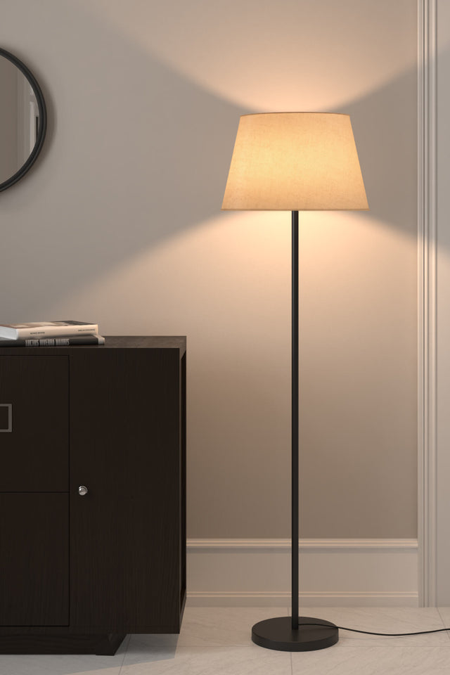 Floor Lamp Standing Modern Black 5ft Height Off White Lamp Shade 16 inches for Living Room Corner, Home, Hotel, Office