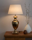 Royal Brass Antique Gold Trophy Table Lamp Off White Beige 14 inches Lampshade Bedside Stylish, Living Room, Bedroom, Home Decoration, Hotel