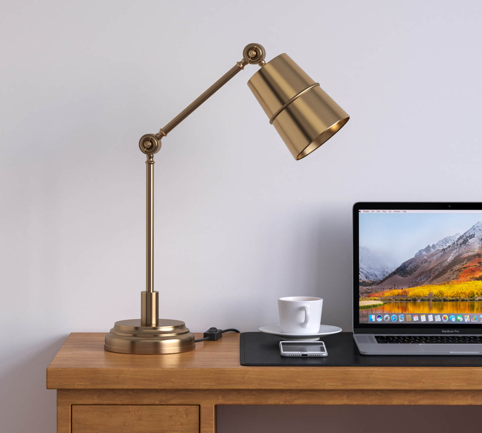 Study / Work Purpose Adjustable Head and Body Table Lamp Brass Antique for Study Room, Office, Bedside , Living Room, Bedroom, Hotel (Brass Antique)