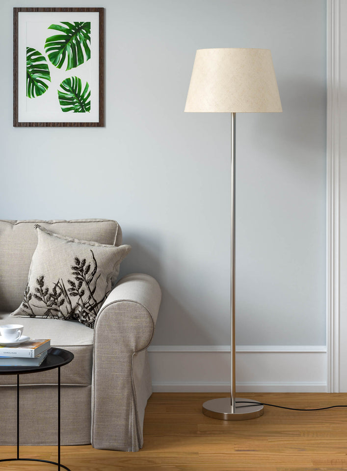 Floor Lamp Standing Modern Silver 5ft Height Off White Lampshade 16 inches Living Room Corner, Home, Hotel, Office