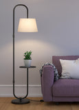 Divine Trends Modern Shelf Floor Lamp Standing Black 5ft Height with 10 Inches Shelf Diameter and Off White Lampshade