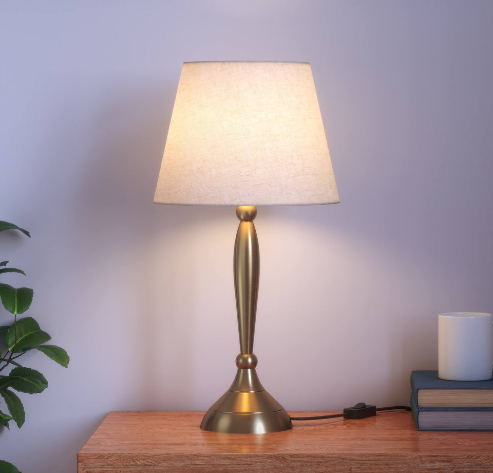 Divine Trends Table Lamp Brass Antique Gold 19 inches Height with Off White 10 inches Diameter Lampshade