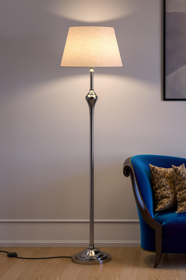Royal Floor Lamp Standing Silver Nickel for Living room, Bedroom - 5ft Height with Off white Lamp Shade