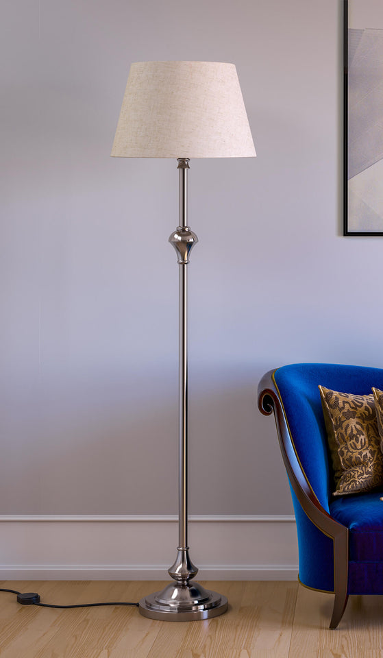 Royal Floor Lamp Standing Silver Nickel for Living room, Bedroom - 5ft Height with Off white Lamp Shade