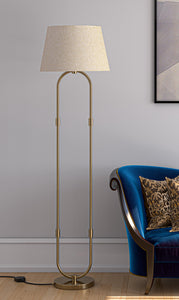 Modern Floor Lamp Standing Brass Antique Gold for Living room, Bedroom - 5ft Height with Off White Lamp Shade