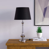Sleek Table Lamp Silver Nickel for Living room, Bedside with Black Lamp Shade - Bedroom lamp 23 Inches Height