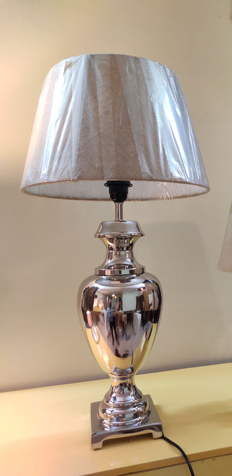 Royal Table Lamp Silver Nickel for Living room, Bedside with Off White Lamp Shade 27 Inches Height