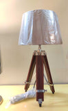 Wood Tripod Table Lamp Brown Polished Silver Nickel for Living room, Bedroom with Off White Lamp Shade - Adjustable Height