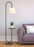 Divine Trends Modern Shelf Floor Lamp Standing Black 5ft Height with 10 Inches Shelf Diameter and Off White Lampshade