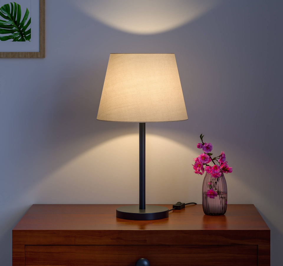 Table Lamp Black for Bedroom, Living Room with Off White Lamp Shade - Sleek Bedside lamp 19 Inches Height