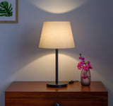Table Lamp Black for Bedroom, Living Room with Off White Lamp Shade - Sleek Bedside lamp 19 Inches Height