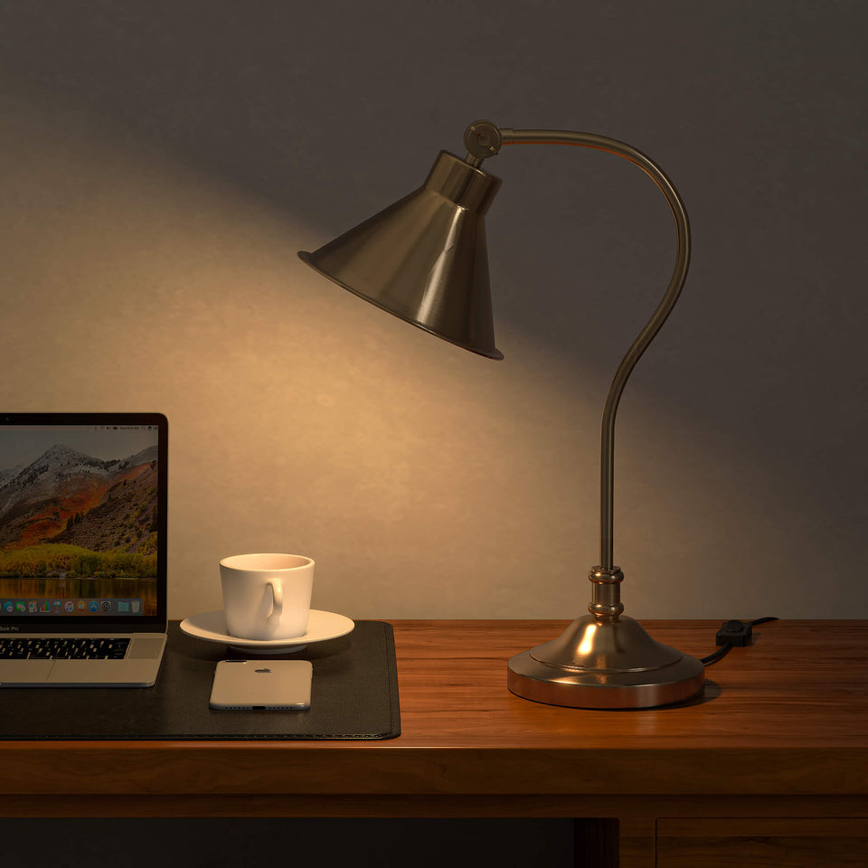 Divine Trends Study Desk Office Reading Curved Table Lamp Brass Antique with Adjustable Head Shade