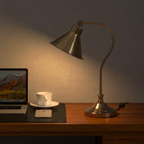 Divine Trends Study Desk Office Reading Curved Table Lamp Brass Antique with Adjustable Head Shade