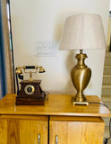 Royal Brass Antique Gold Trophy Table Lamp Off White Beige 14 inches Lampshade Bedside Stylish, Living Room, Bedroom, Home Decoration, Hotel