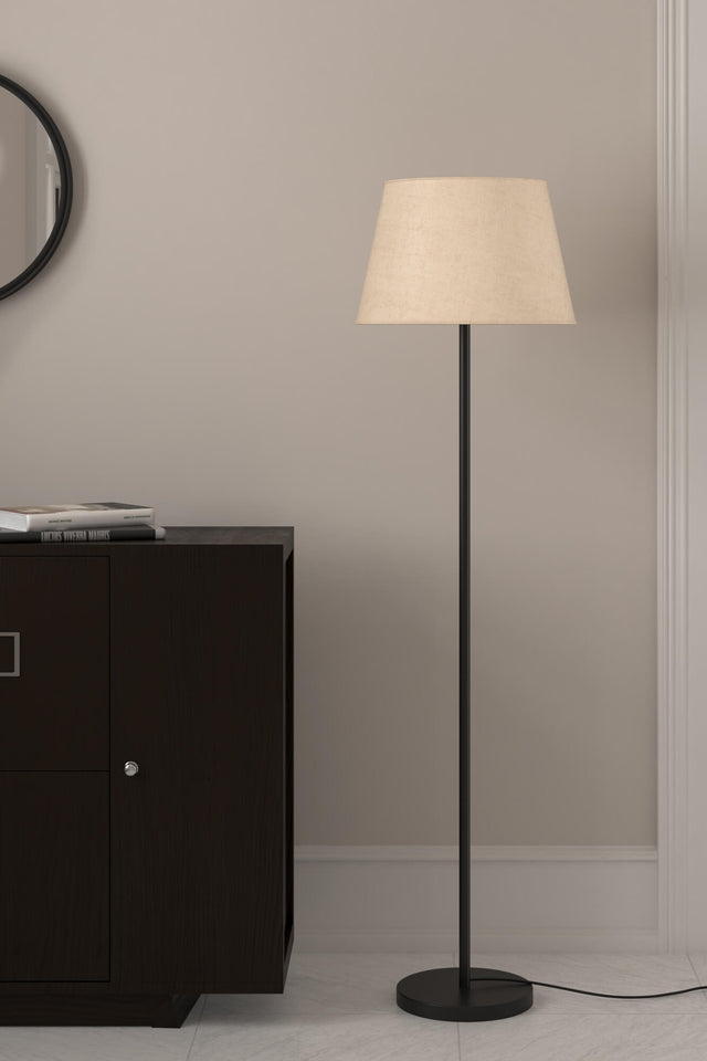 Floor Lamp Standing Modern Black 5ft Height Off White Lamp Shade 16 inches for Living Room Corner, Home, Hotel, Office
