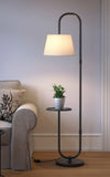 Divine Trends Modern Shelf Floor Lamp Standing Black 5ft Height with 10 Inches Shelf Diameter and Off White Lampshade