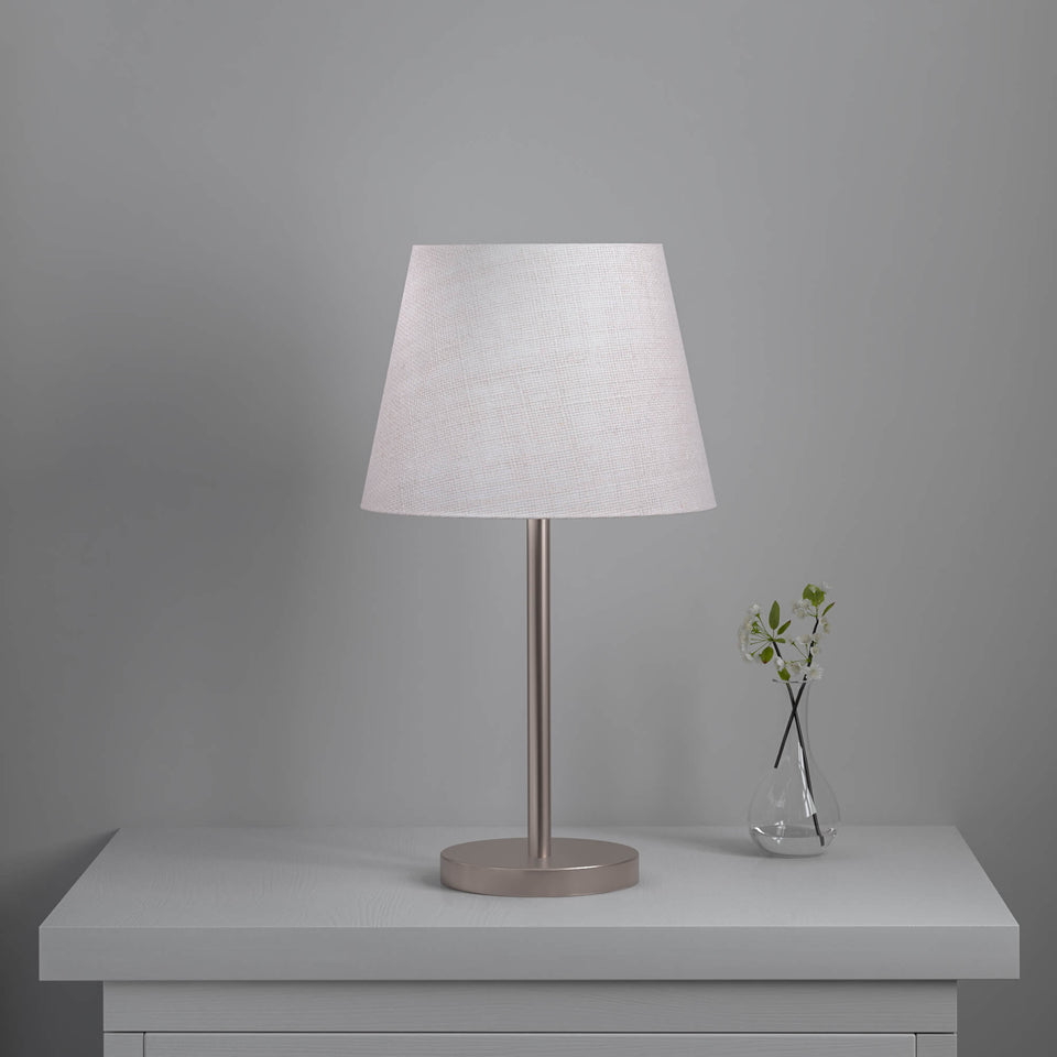 Table Lamp Silver Satin Nickel for Bedroom, Living Room with Off White Lamp Shade - Sleek Bedside lamp 19 Inches Height
