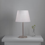 Table Lamp Silver Satin Nickel for Bedroom, Living Room with Off White Lamp Shade - Sleek Bedside lamp 19 Inches Height