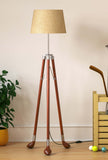 Golf Legs Tripod Floor Lamp Standing Brown Polished for Living room, Bedroom - Golf legs with Jute Lamp shade