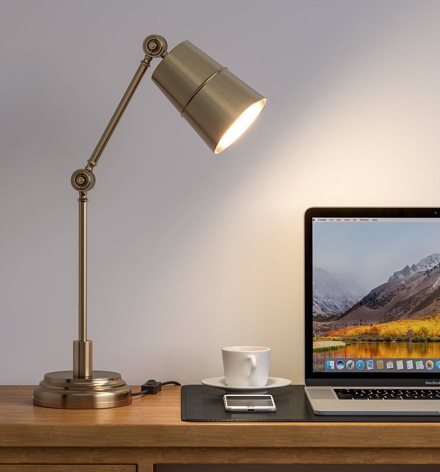 Study / Work Purpose Adjustable Head and Body Table Lamp Brass Antique for Study Room, Office, Bedside , Living Room, Bedroom, Hotel (Brass Antique)