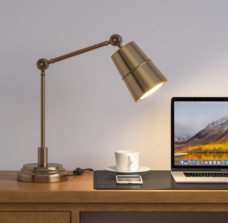 Study / Work Purpose Adjustable Head and Body Table Lamp Brass Antique for Study Room, Office, Bedside , Living Room, Bedroom, Hotel (Brass Antique)