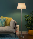 Floor Lamp Standing Modern Silver 5ft Height Off White Lampshade 16 inches Living Room Corner, Home, Hotel, Office