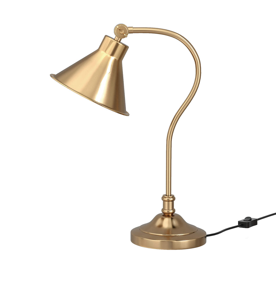 Divine Trends Study Desk Office Reading Curved Table Lamp Brass Antique with Adjustable Head Shade
