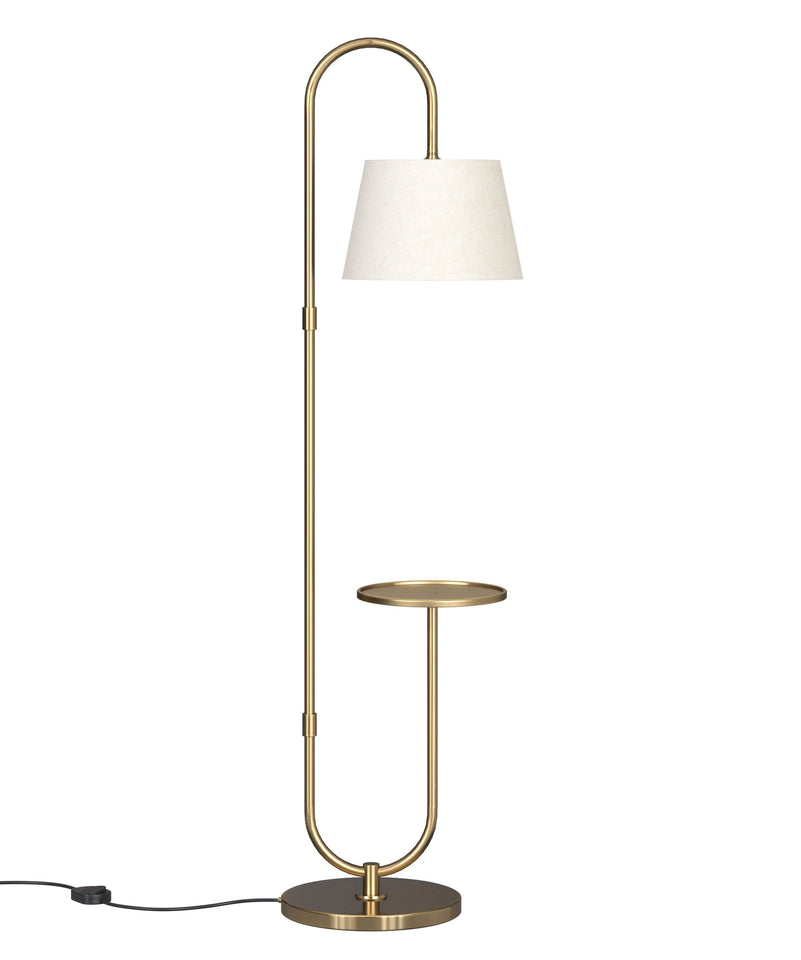 Modern Floor Lamp with Shelf for Living Room, Bedroom- Brass Antique with Off White Lamp Shade